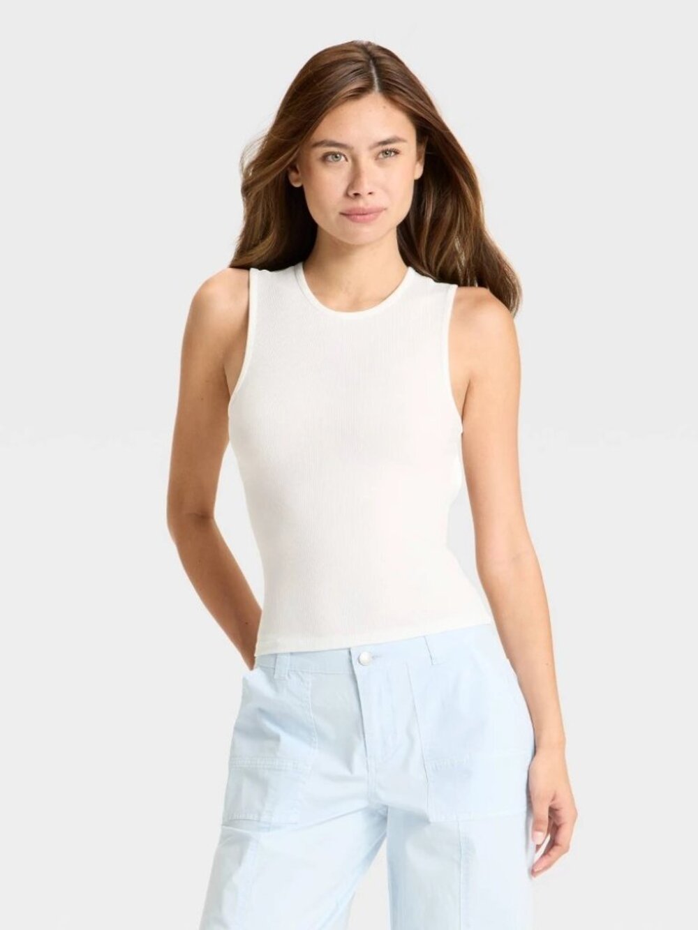 Womens Open Back Ribbed Tank Top - Wild Fable White S